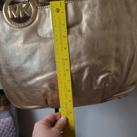 Michael Kors GOLD Tone Shoulder Purse Gold MK buckles ** - Picture 3 of 13